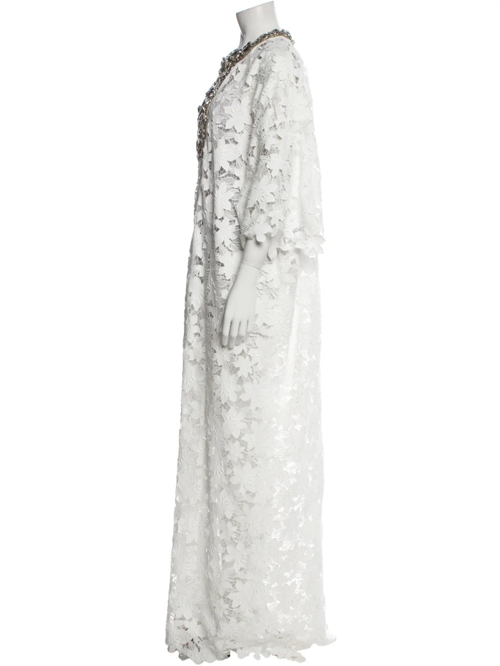 OSCAR DE LA RENTA MAGNOLIA GUIPURE EMBELLISHED NECKLINE CAFTAN - Picture 2 of 3